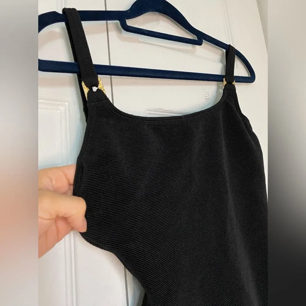 1990/80s Baja Blue Black Swimsuit with Gold Details